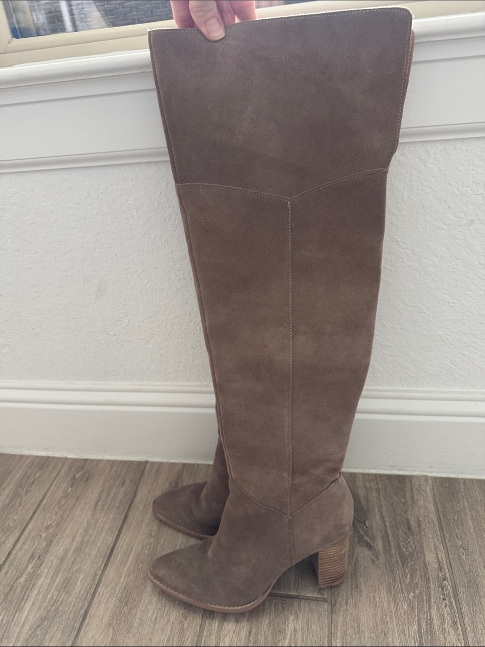 Crown Vintage Over-the-Knee Suede Boots in Taupe